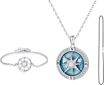 Sterling Silver Opal Compass Necklace For Women - Inspirational Travel Pendant With Gift Box, Graduation & Mother's Day Gift
