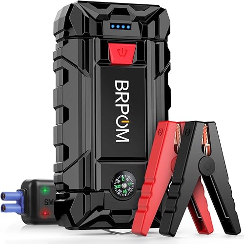 BRPOM Arrancador de coche, 1500 A pico 15800 mAh (hasta 7.0 L de gas o motor diésel de 5.5 L, 30 veces) 12 V Auto Booster Battery Pack Jump Box con