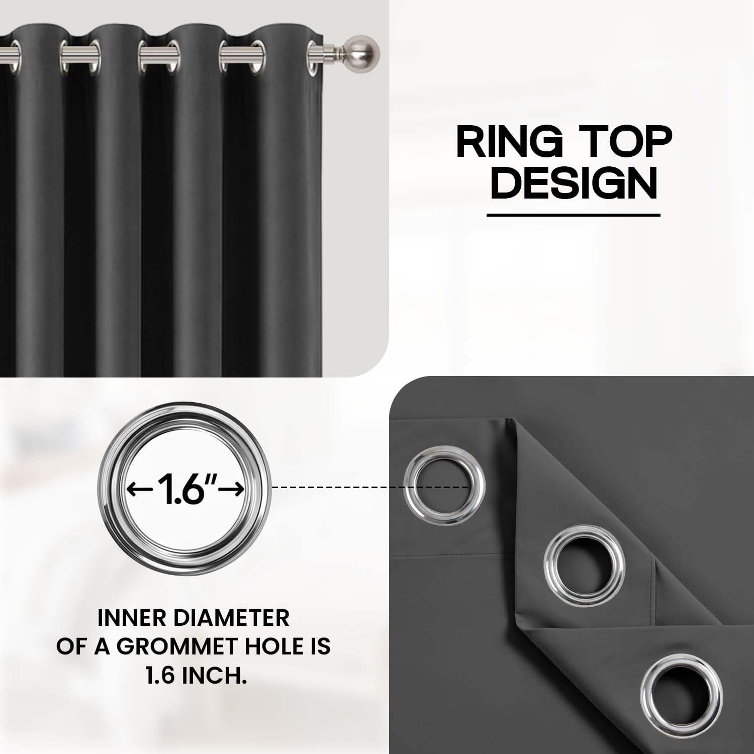 Aspire Homeware Graue Verdunkelungsvorhänge für Schlafzimmer – Ösen-Türvorhänge 167.6x213.4 cm Länge, wärmeisoliert, super weich, Fenstervorhang mit passendem Raffhalter, Einzelbahn