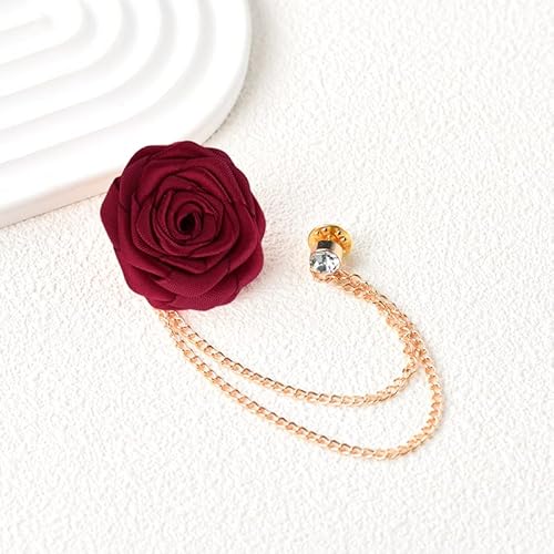 image for Kilener Rose Lapel Pin Tassel Chain Brooch Suit Flower Pins for Men Ro