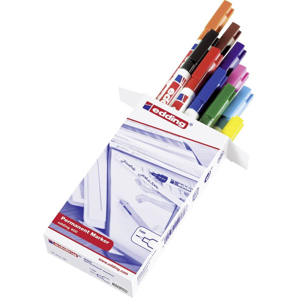edding 400 Permanent Marker - Light Blue - 10 Markers - Fine Bullet Tip 1.0 mm - Waterproof, Quick-Drying, Indelible Markers - for Cardboard, Plastic, Wood, Metal, Glass