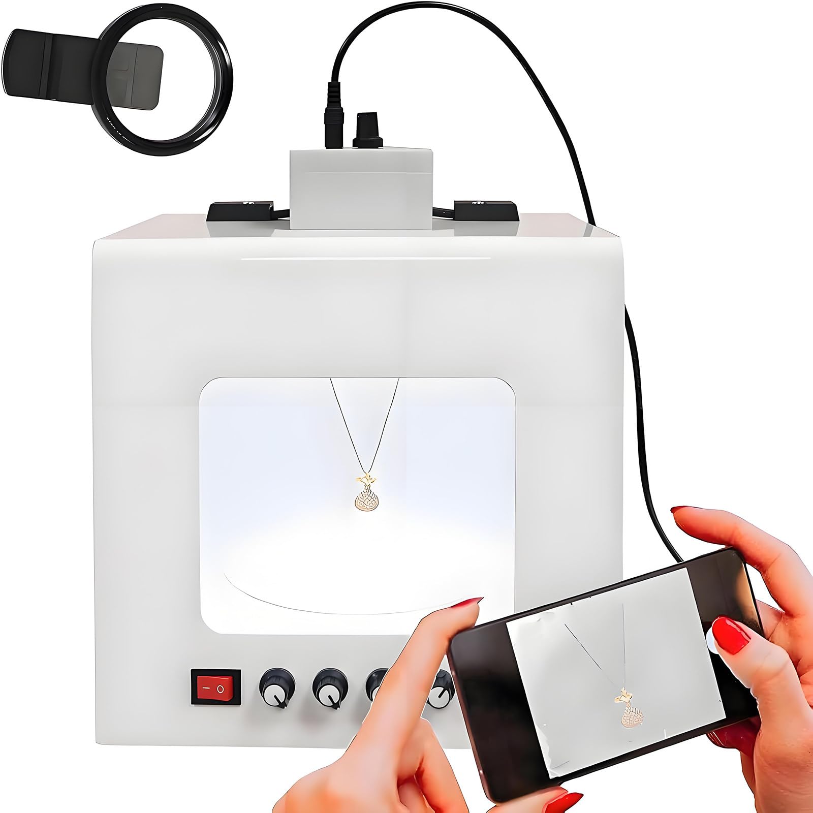 Light Box Potenziata, Kit Light Box per Fotografia Professionale di Gioielli con Piattaforma Girevole Regolabile a 360°, CRI >92%, per Fotografia di Gioielli/Orologi/Cosmetici TB200