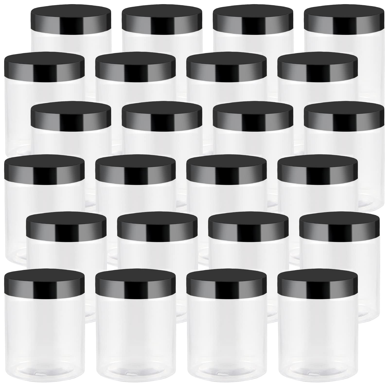 JEUIHAU Paquete De 20 Botellas De Jugo De Plástico PET Transparente De 350 Ml Con Tapas Negras