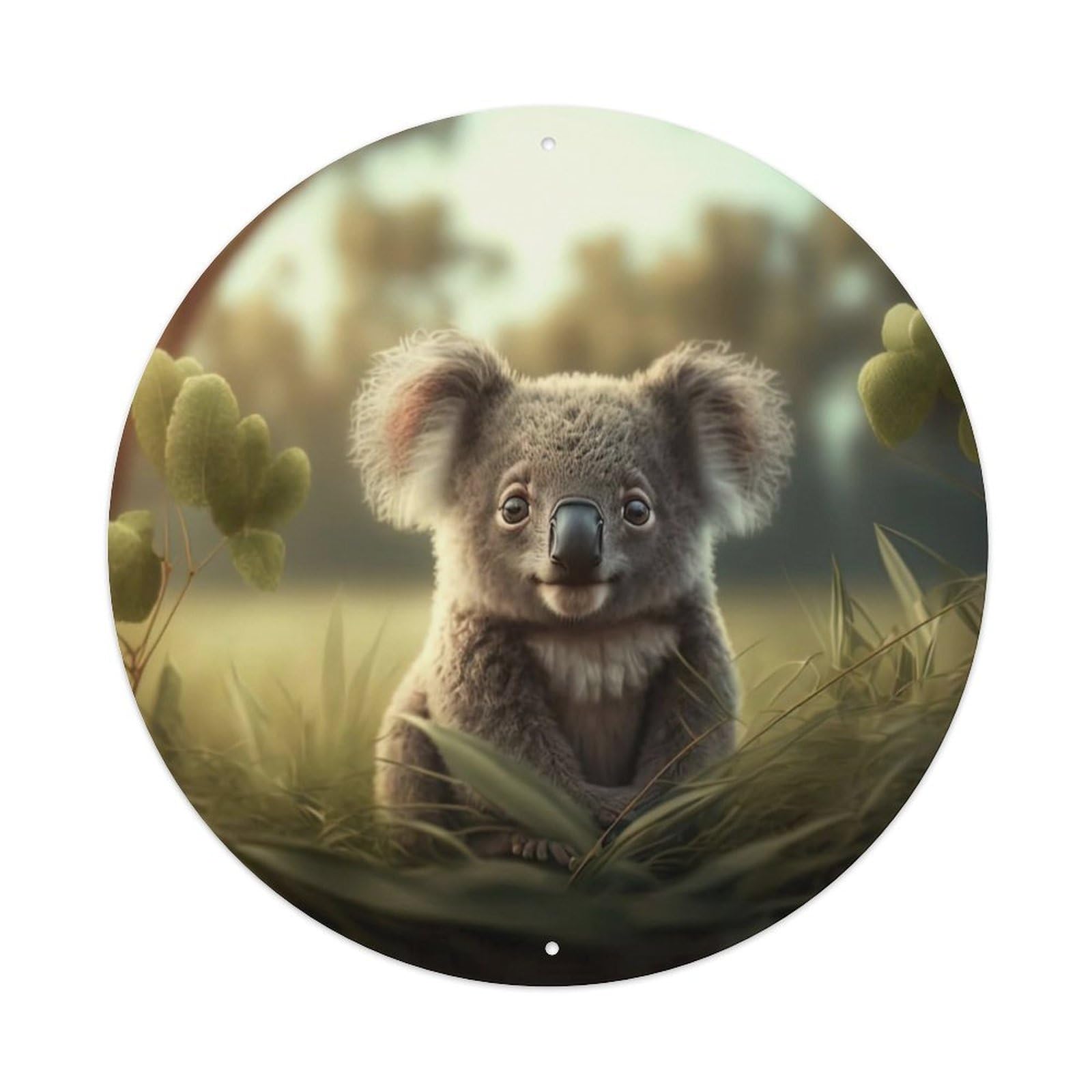 Wildlife Artwork Cute Little Koala Looks Into The Distance Vintage Metal Tin Sign Plaque Wall Decor for Cafe, Club, Garden Round Metal Poster 8x8Inch