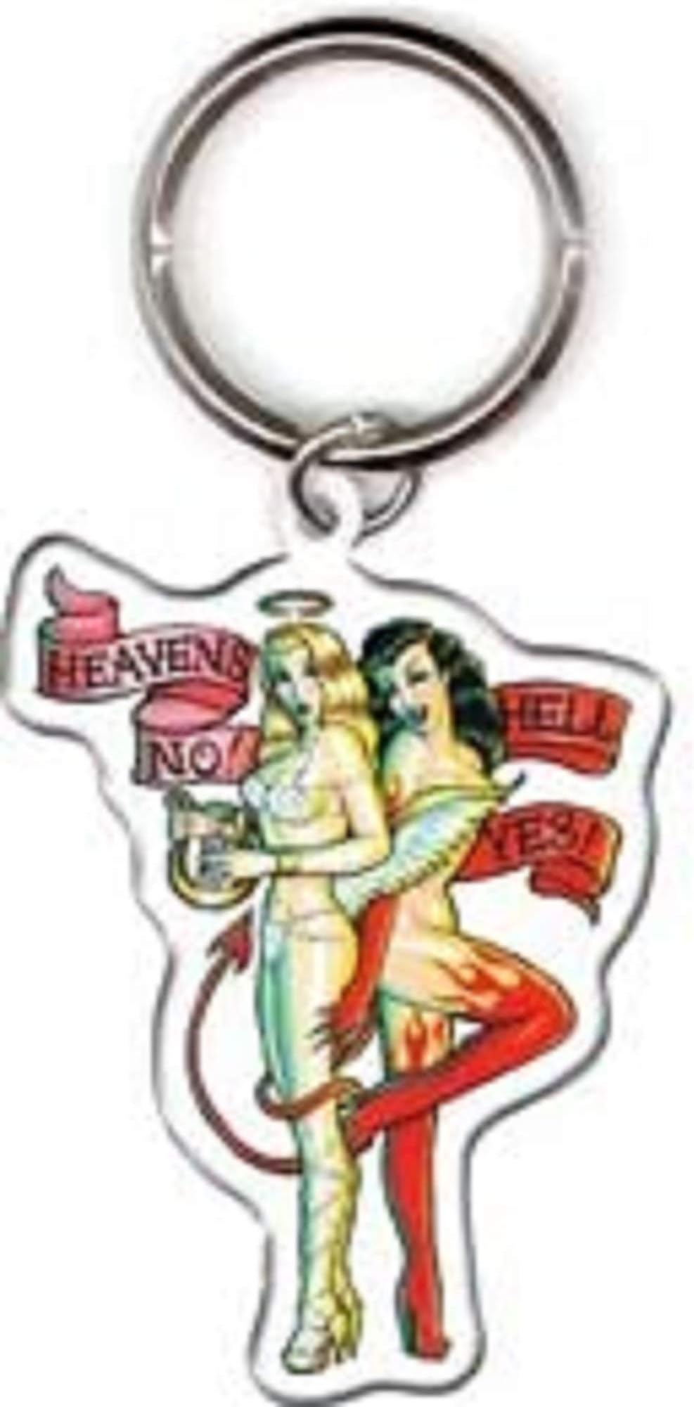 Heavens No Hell Yes Pinup Girl - Metal Keychain