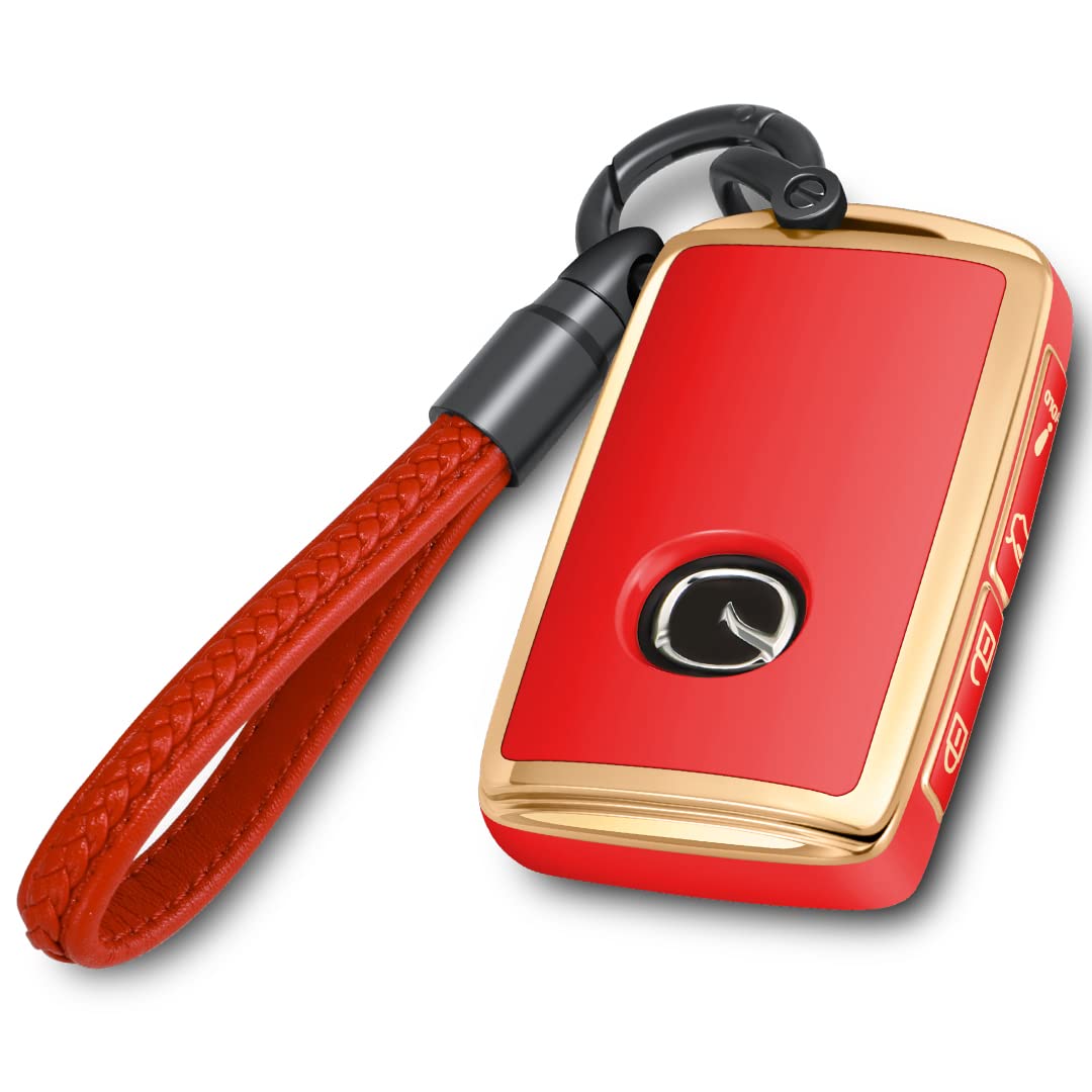 Lcyam Key Fob Cover Case with Keychain Strap, Compatible with CX30 CX50 CX9 CX5 Smart Keyless Remote, Red