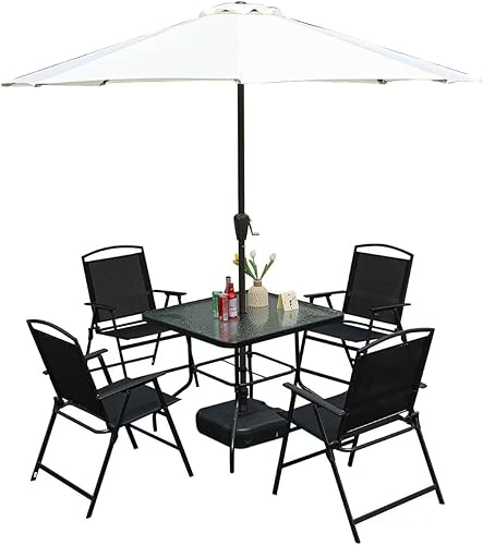 Miniatura 7 de Juego de 4 sillas de comedor plegables para patio, con respaldo para interiores y exteriores, asientos domésticos para césped exterior, jardín,