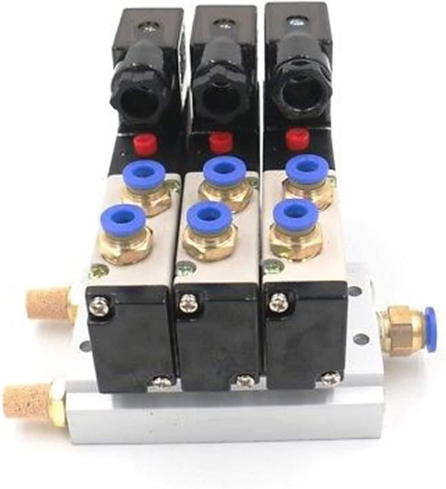 1/4 cala DC12V 24V AC110V 220V Potrójny pneumatyczny zawór elektromagnetyczny 4V210-08 tłumik 4 mm 6 mm 8 mm 10 mm 12 mm szybkozłączka zestaw podstawowy przydatny (złączki 8 mm, 5 V)