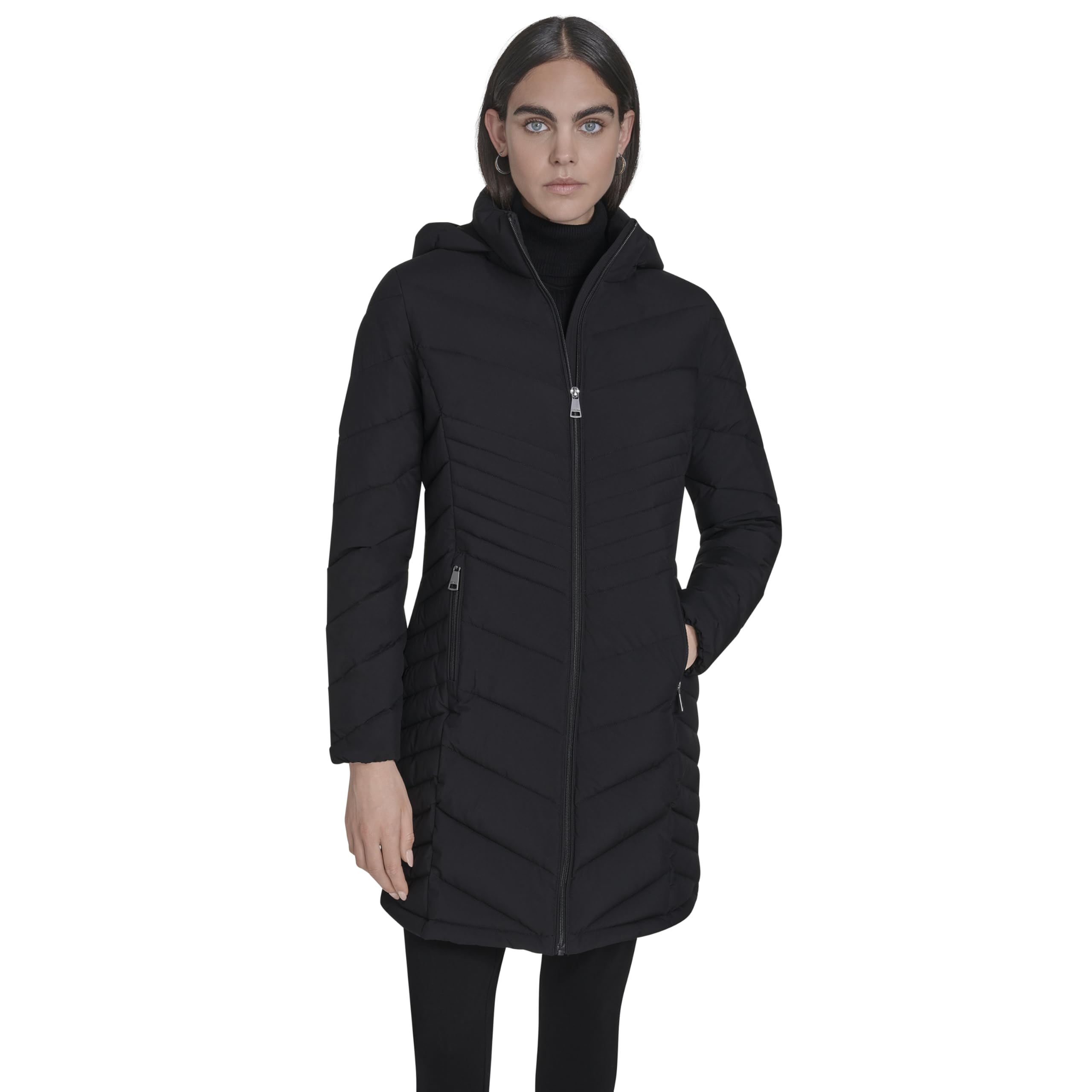Calvin Klein Hooded Chevron Quilt Puffer Coat