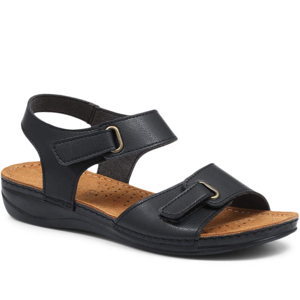 PaversWomen's Touch Fastening Flat Sandals - Sling-Back & Open Toe Silhouette - Microsuede Shoes - Ladies Footwear