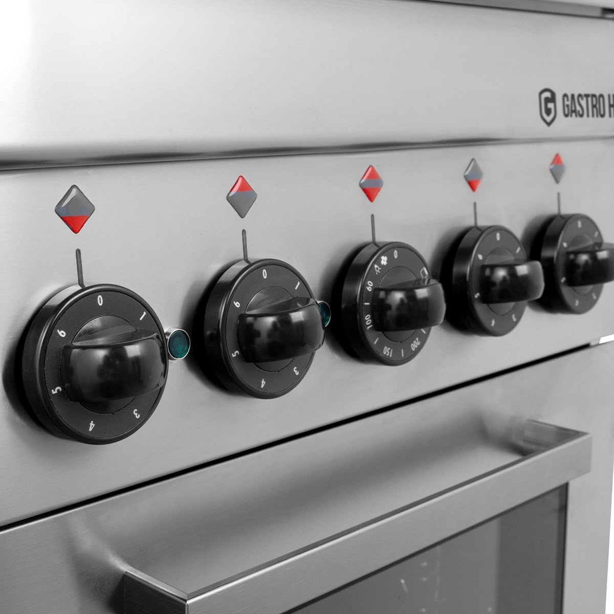 GastroHero Elektroherd mit Elektrobackofen, Edelstahl ME066-03-013 | mit Elektrogrill, 4 Kochfelder, Überhitzungsschutz, inkl. Thermostat, Leistung der Kochstellen 8,2 kW, 400V, Made in Europe