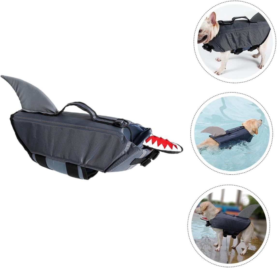 Dog Swimming Vest Shark Design Reflective Pet Life Jacket Gray XL Buoyancy Safety Vest for Outdoor Training and Boating