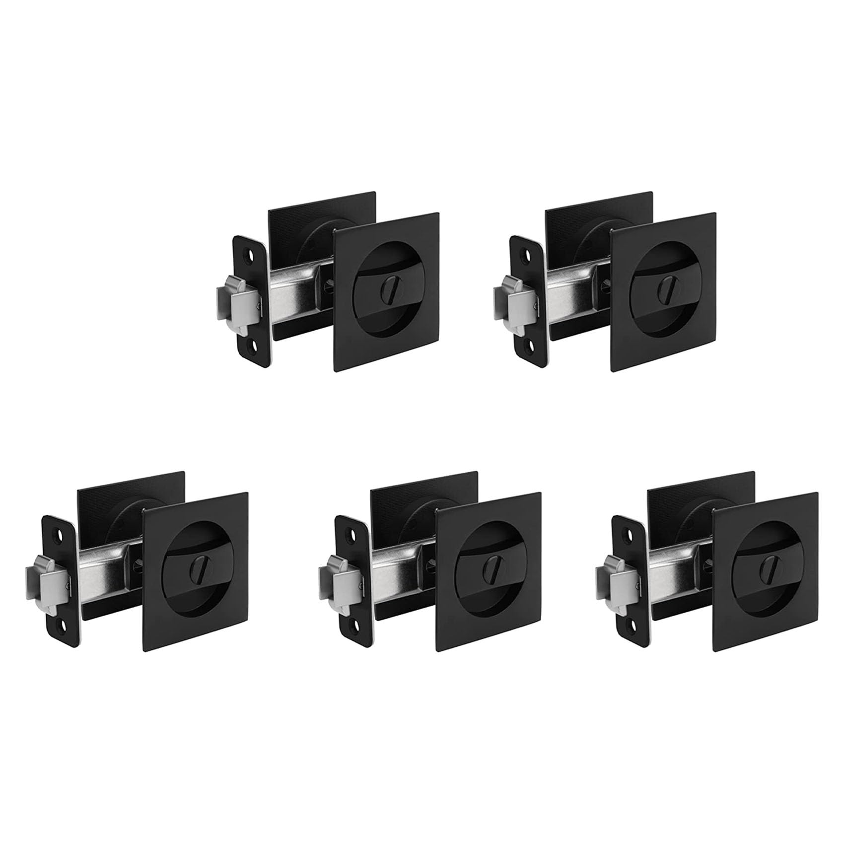 Jnchdghwa 5X Pocket Door Lock, Matte Black Contemporary Privacy Square Pocket Door Hardware, Black Sliding Pocket Door Lock