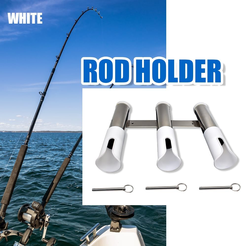 3 in 1 Tube Fishing Rod Rack, 316 Stainless Steel Side Mounted Rod Holder Bracket, Adjustable Fishing Rod Pod, 3 Tube Links Fishing Pole Holder for for Boat Truck Ship Yacht and More