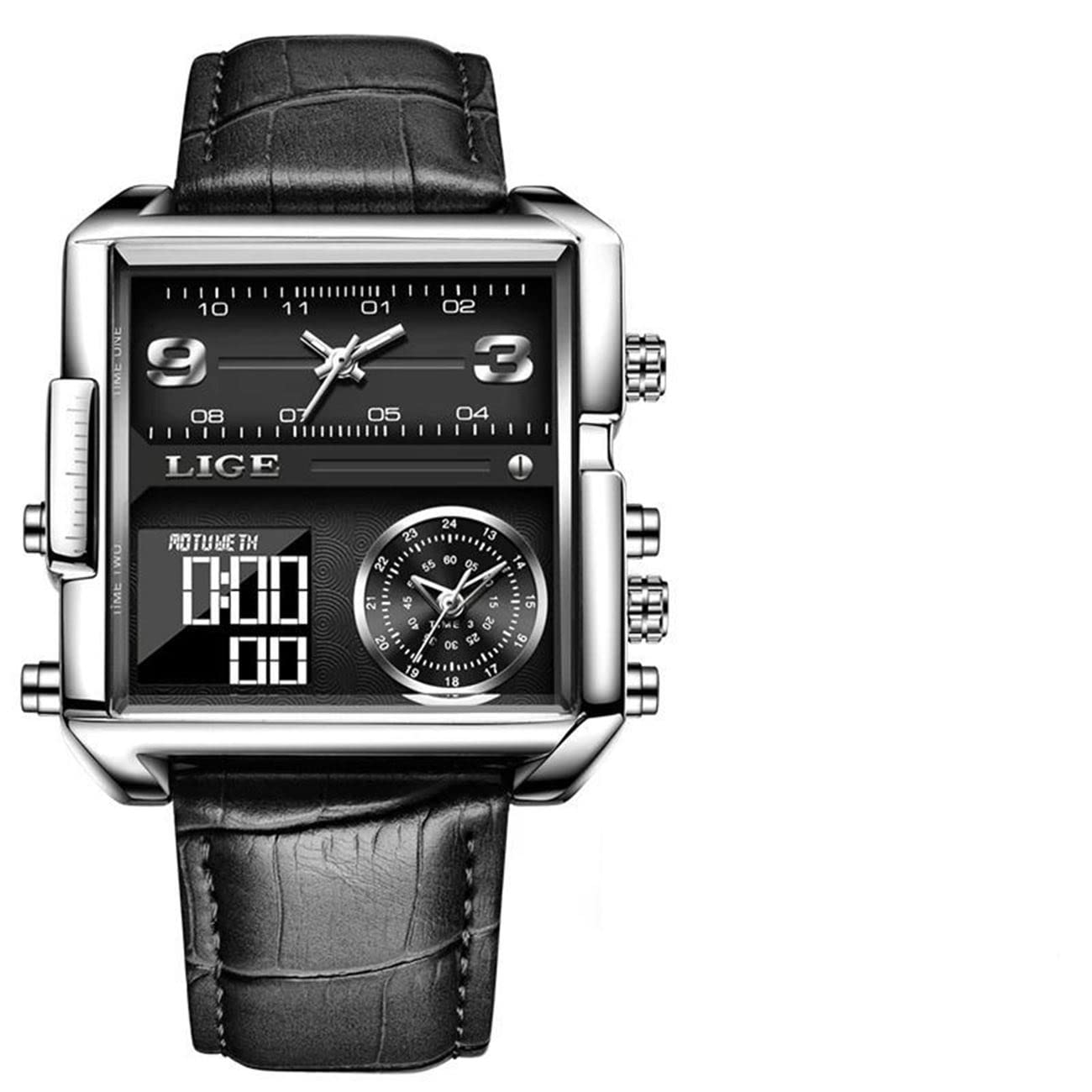 OVERFLY 8925-Black Leather Strap Square Dial Chronograph Watch for Men (B0BDVFF654) Amazon Price History, Amazon Price Tracker