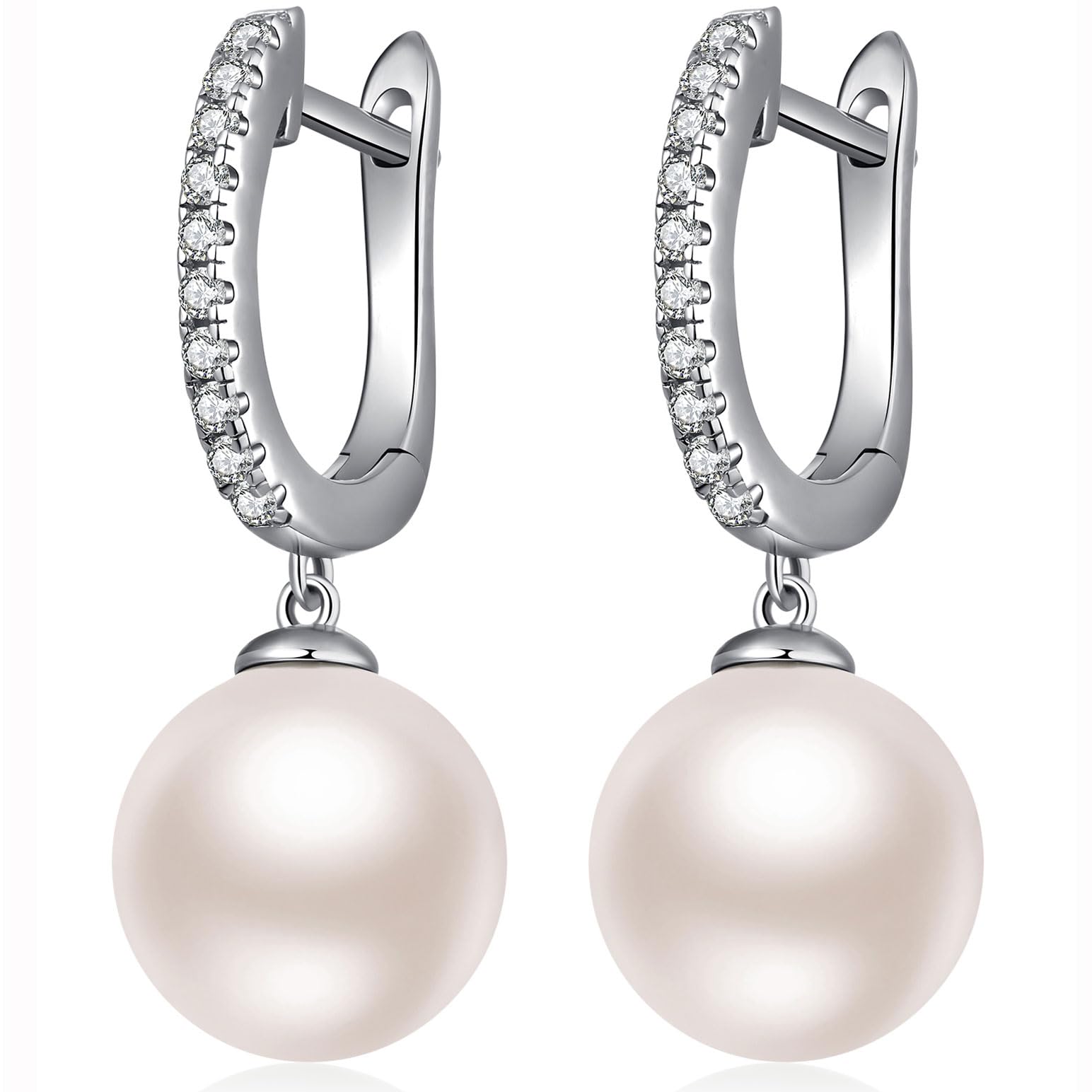 jiamiaoi Glänzend Perlenohrringe Silber 925 Hängend Perlen Ohrringe Silber Hängend Damen Ohrringe Silber Perle mit 4a Zirkonia Creolen mit Perlen Süßwasserperle 10MM