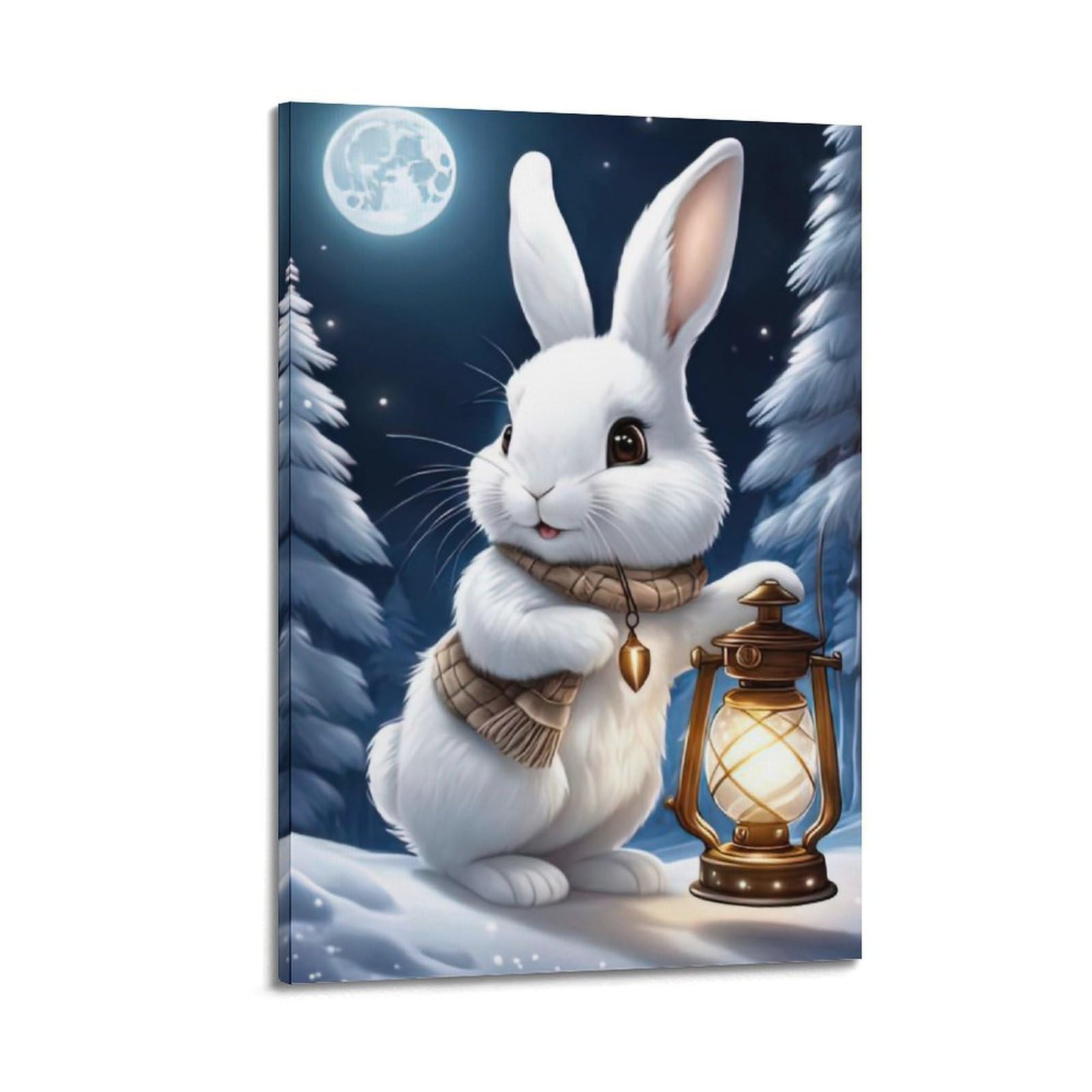 WPHSFX Animal Poster Bunny And The Lamp Artwork Poster Decorative Painting Canvas Wall Posters And Art Picture Print Modern Family Bedroom Decor Posters 24x36inch(60x90cm)
