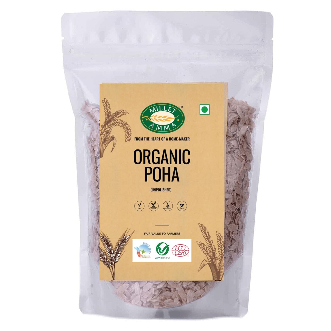 - Millet Amma CERTIFIED ORGANIC Red Rice Poha - 1 Kg | Enriched Healthy Carbohydrates - Help in Regulating Blood Sugar Level | Rich in Iron | Unpolished | 100% Vegan & Gluten free