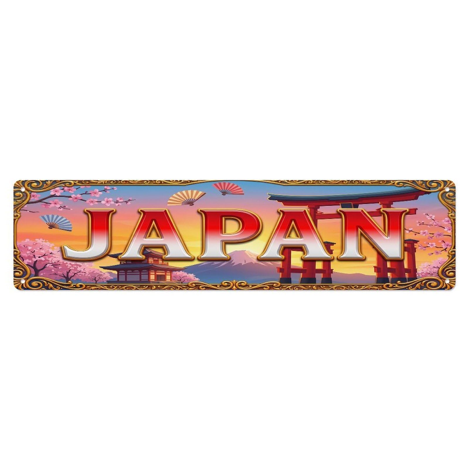 Olhnbad 4X16inch(10X40cm) Vintage Japan Flag Travel Pattern Metal Tin Sign