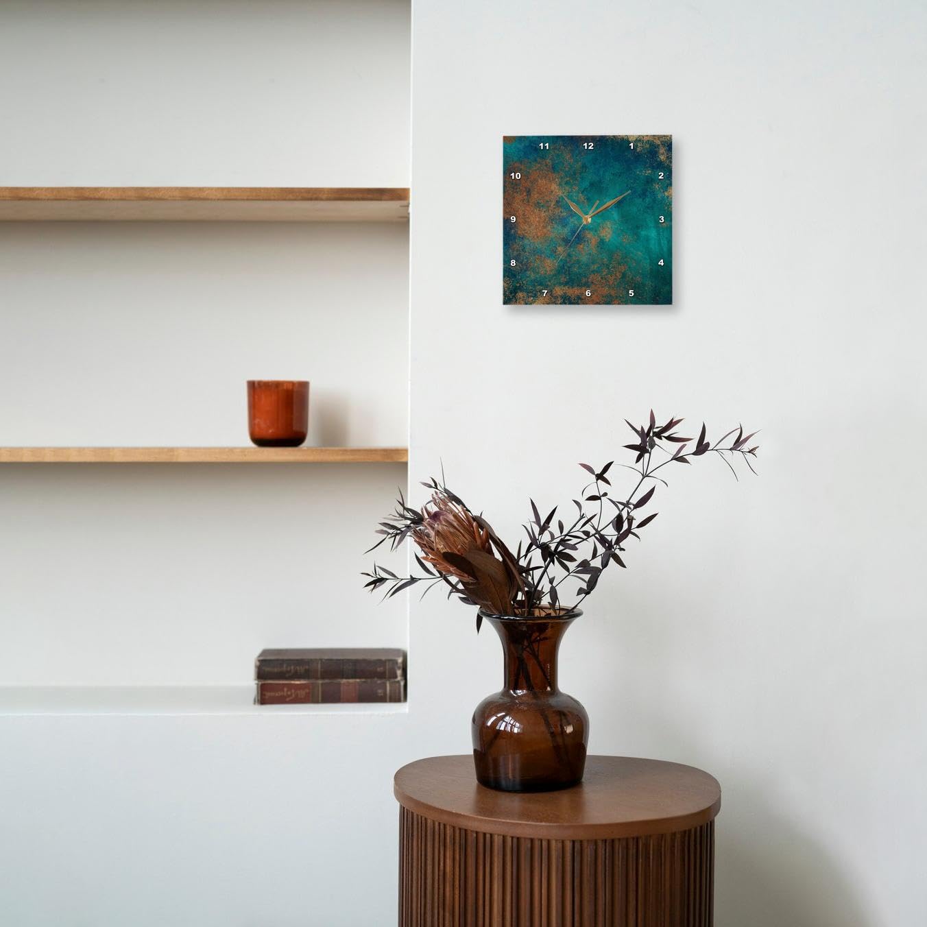 3dRose Wall Clock Silent - 15 inch - Teal and Image of Copper Abstract - Abstract