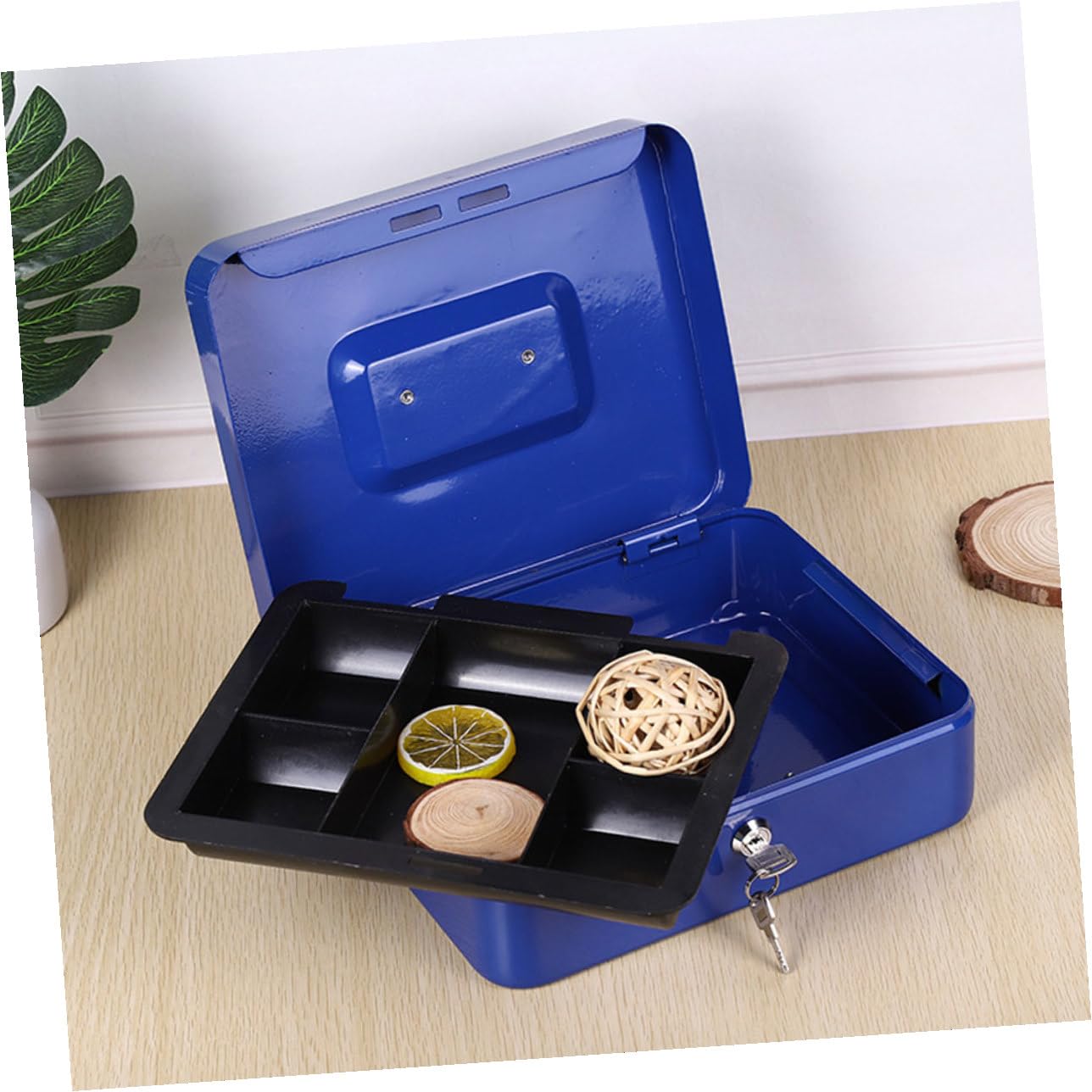 Boîte à Monnaie en Métal Portable Verrouillable, Caisse Bleue