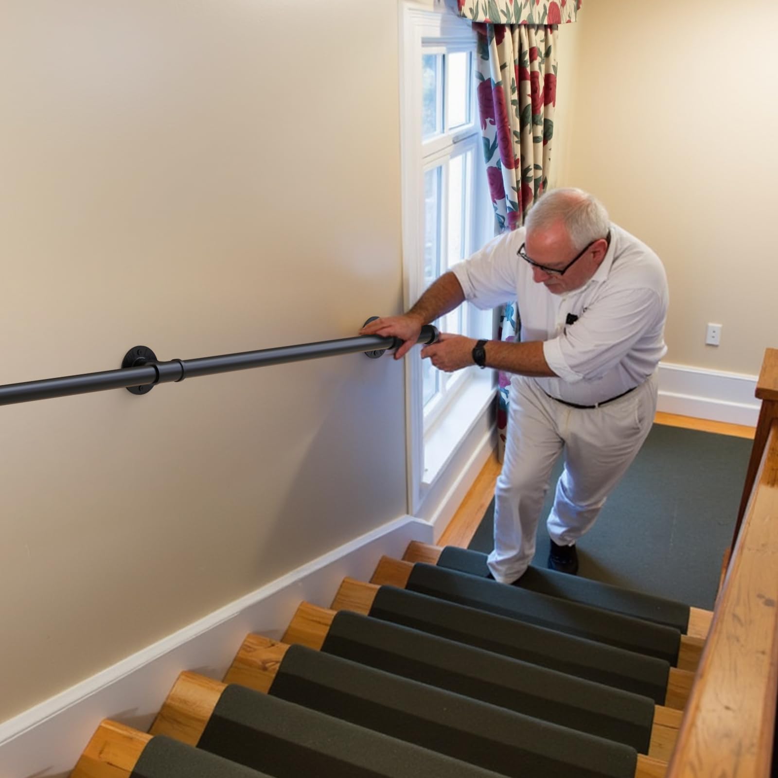 Handlauf für Treppen 300cm Edelstahl Geländer Rutschfest Schwarz