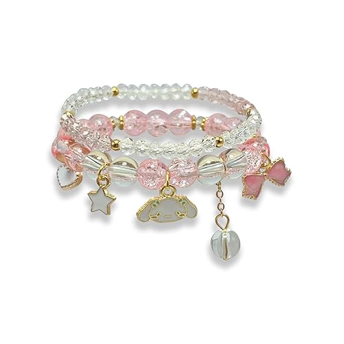 ZMANYIJEW Crystal Bead Bracelet for Women, Cute Matching Beaded Bracelets for Best Friend - pink