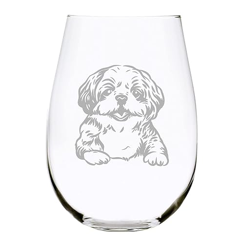 Miniatura 1 de Shih Tzu (S1) themed, dog stemless wine glass, 17 oz.