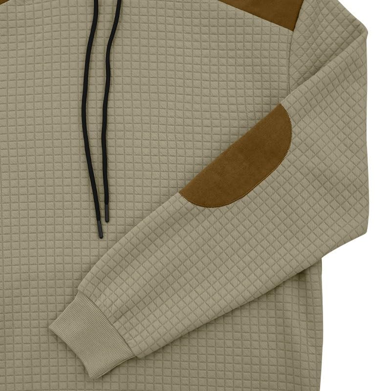 HARGLESMAN Mens Fashion Squares Color Block Hooded Sweatshirt with Elbow Patch3