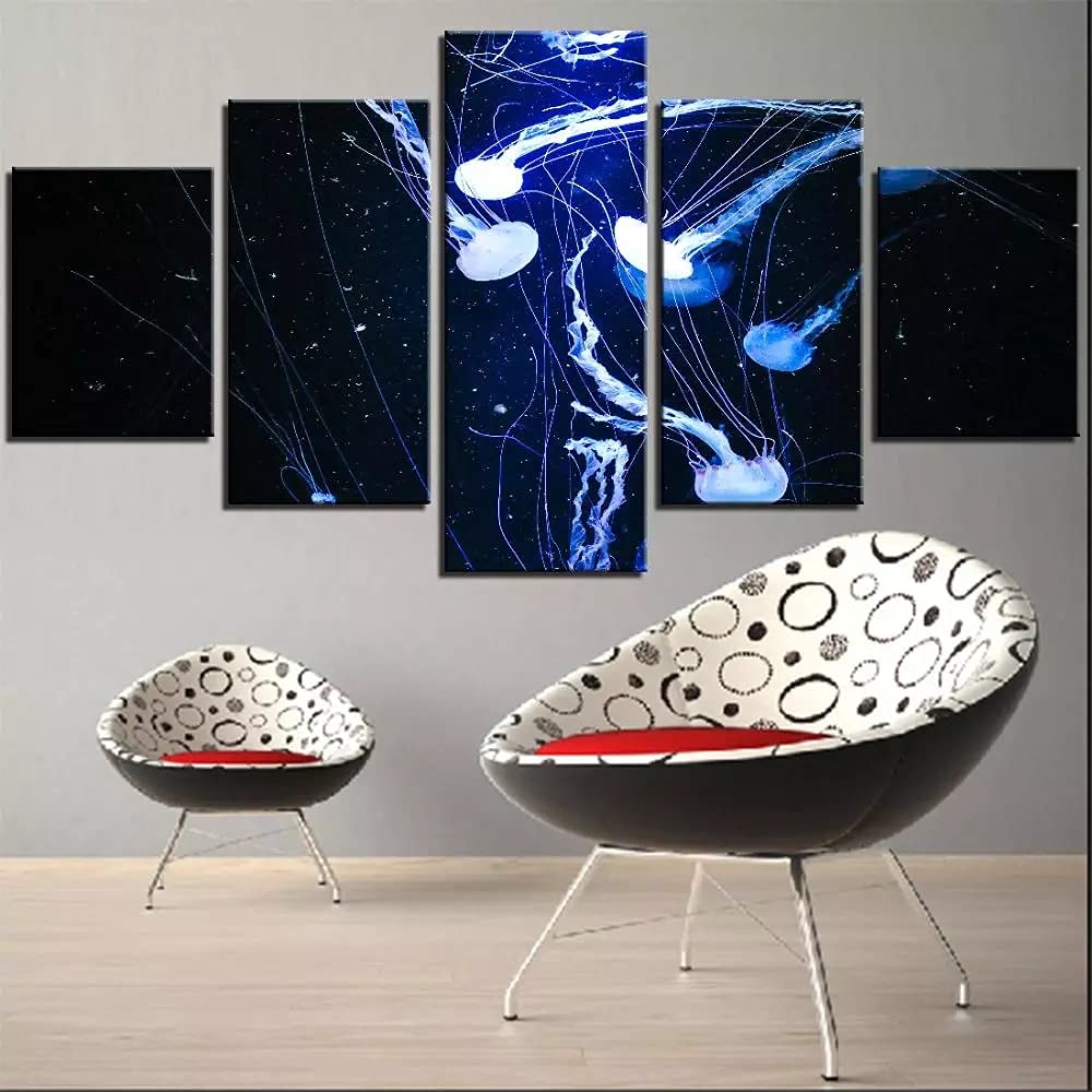Grafika ścienna 5 sztuk modułowy plakat wystrój domu meduza HD wydruk zdjęcia morze ocean płótno farba naklejki ryba do salonu