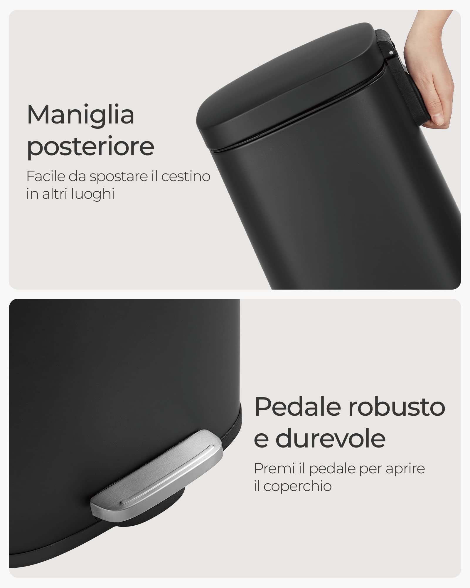SONGMICS Pattumiera da cucina da 30 litri, pattumiera a pedale, chiusura rallentata, pedale, acciaio, secchio interno, nero, LTB03BK