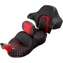 C.C. RIDER Gel Seat Driver Passenger Seat and Driver+ Tour Trunk Backrests Fit For Harley Touring 2014-2023 Street Glide Road Glide Road King Electra Glide,Red Hexagon