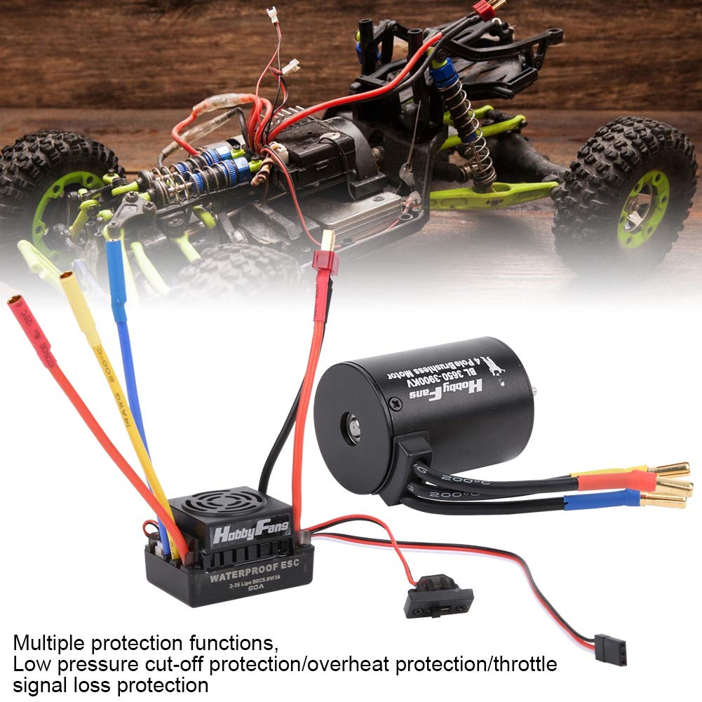 Keenso 3650 3900 KV Samochodowy bezszczotkowy silnik bezczujnikowy, wodoodporny zestaw ESC 60 A do ciężarówki 1/10 RC