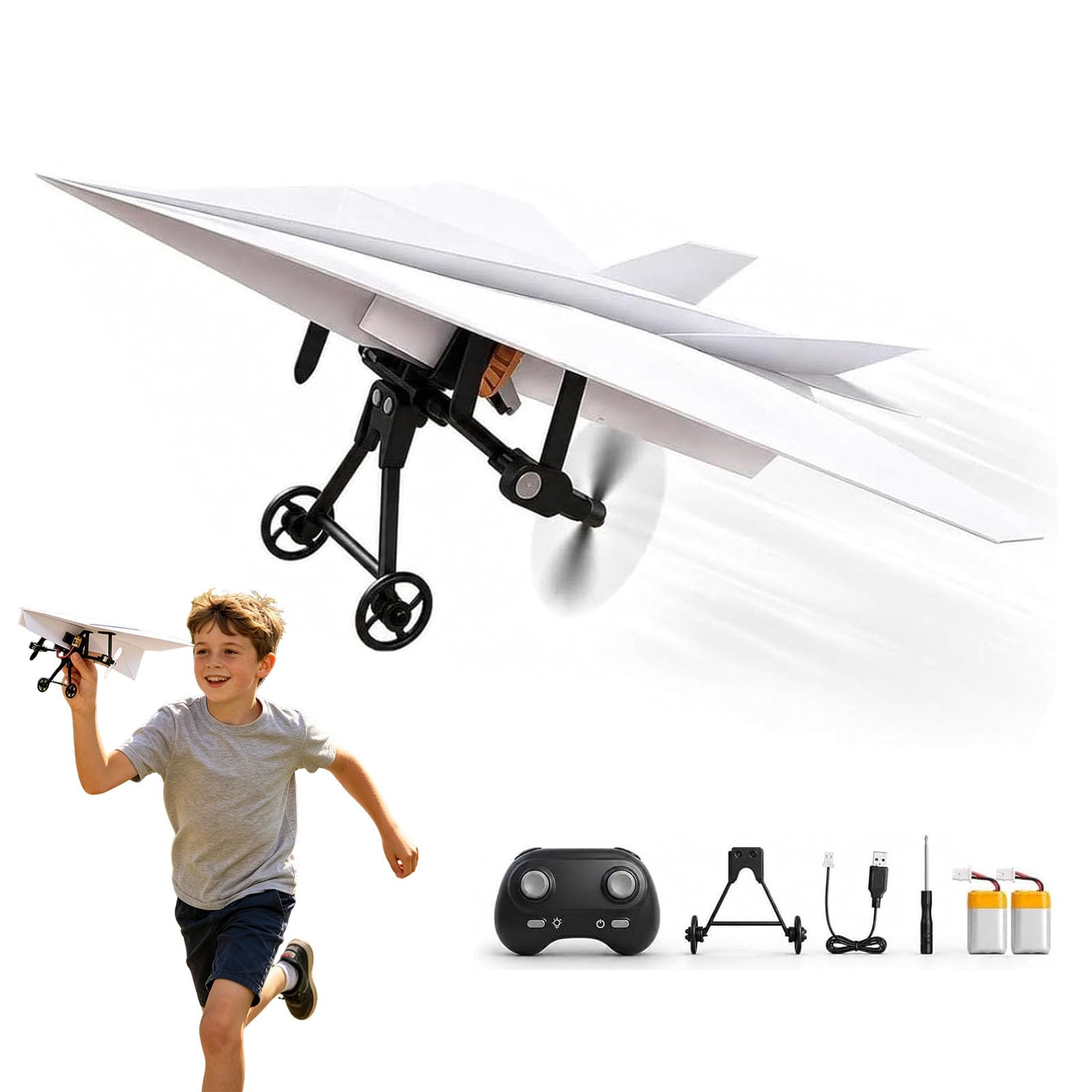 Eznaobo RC Paper Airplane DIY Kit with Gyro Stabilizer & Dual Propellers,2.4GHz Remote Control Electric Plane, Lightweight Foldable STEM Flying Toy for Beginners,Kids,Great for Backyard, Park, Beach