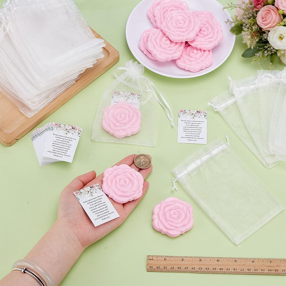 PH PandaHall 50 Sets Brautparty-Gastgeschenke, Rose, kompakter Spiegel, Hochzeitsgeschenke, Organza-Geschenkbeutel, rosa Taschenspiegel mit Dankeskarten für Gäste, Verlobungszeremonie, Brautjungfern