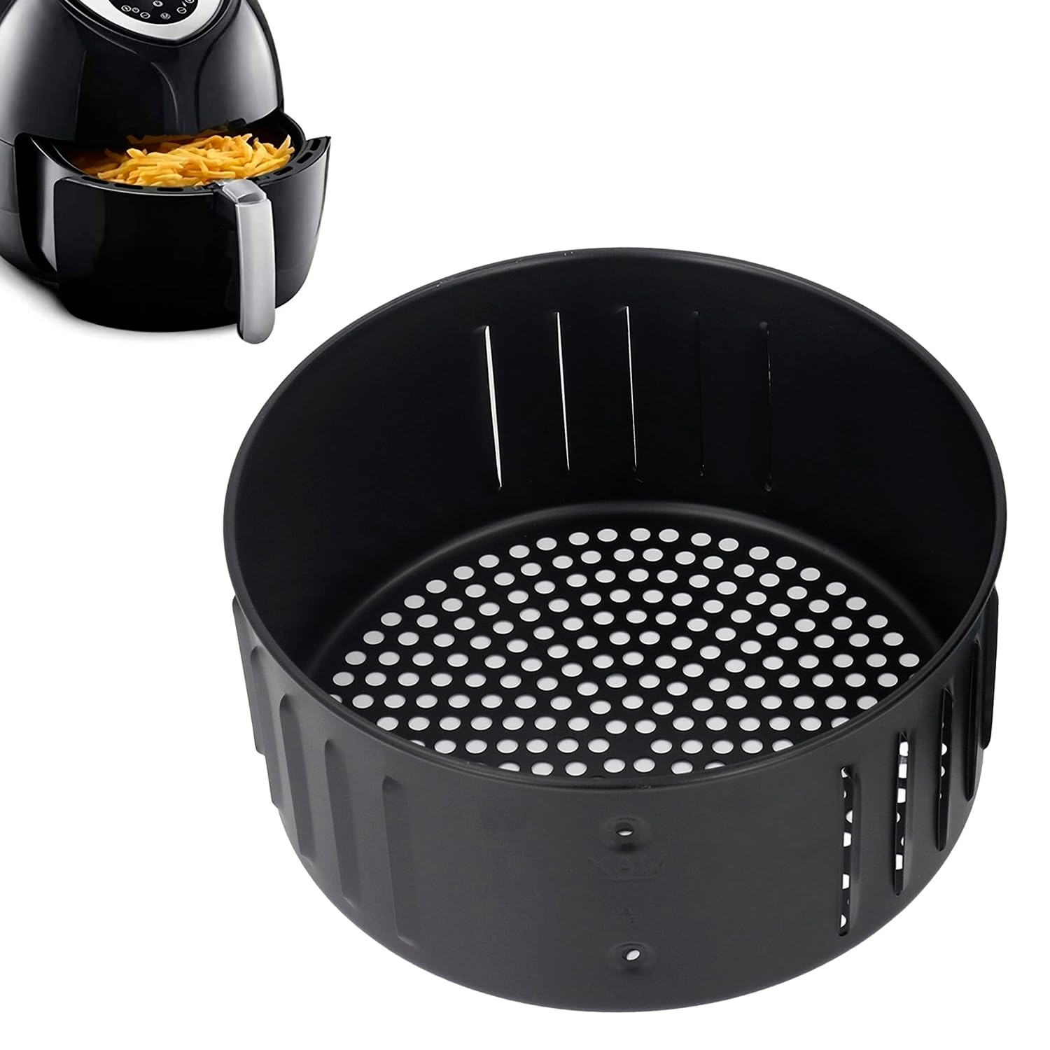 Tissting 2.75QT Air Fryer Basket, 7.5x3.7in Non-Stick Reusable Drainer for Frying Baking Grilling - Universal Replacement Basket for Even Cooking,