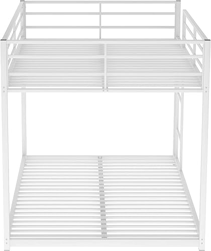 Miniatura 48 de Litera de tamaño individual sobre individual, litera baja con escalera, litera de metal con barandillas, marco de cama de metal resistente para