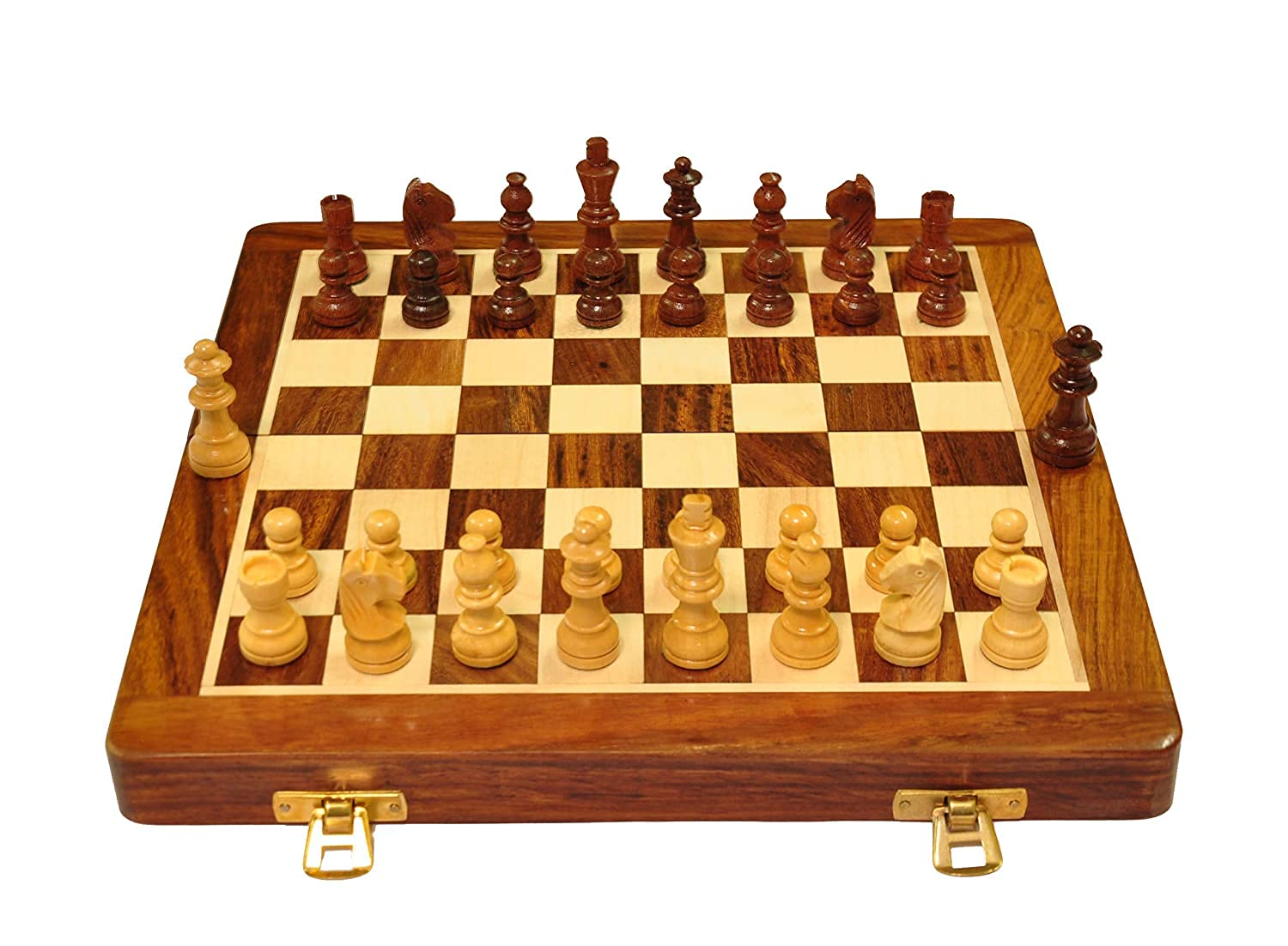 AB crafts Schachbrett, 25,4 x 25,4 cm, magnetisch, zusammenklappbar, feines Holz, klassisch, handgefertigt, Standard-Staunton Ultimate Turnier, Palisanderholz, Schachbrett