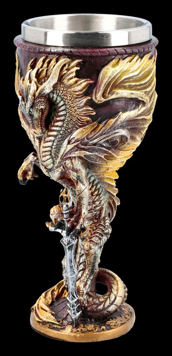 Drachen Fantasy Trink-Kelch - Flame Blade, Motiv von Ruth Thompson | Weinbecher, Deko-Artikel, mit Edelstahl-Einsatz, H 18 cm