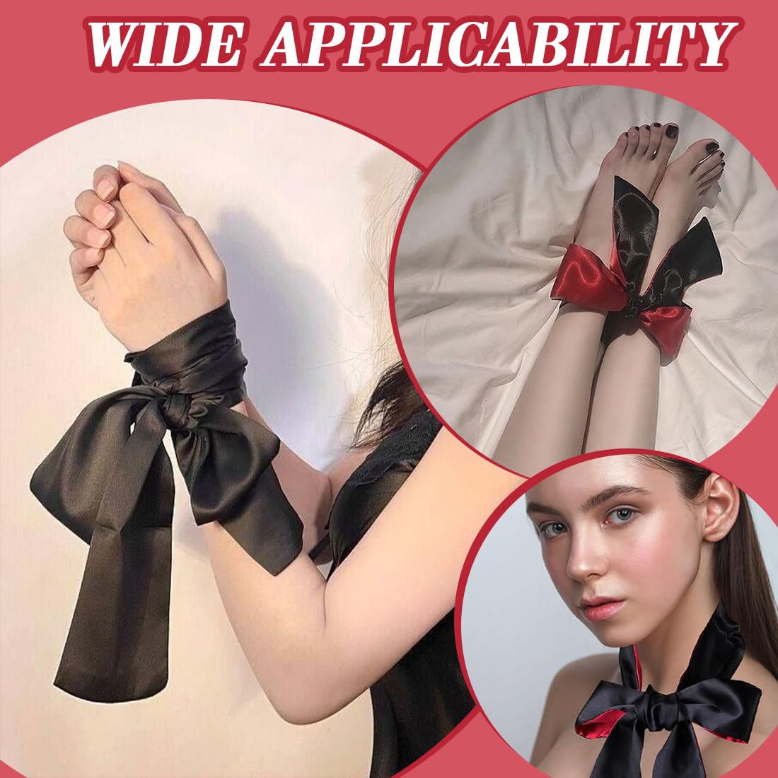 3 Pcs Maschera Per Occhi In Raso Fasce Per Occhi In Raso Morbide Maschere Per Dormire Copertura Per Gli Occhi Da Viaggio Per Donne Uomini Adulti Coppie 130X5Cm Nero Rosso