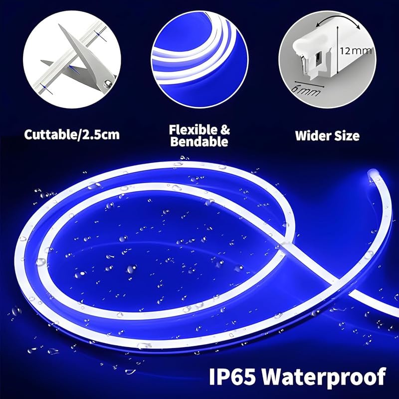 Image of 16.1 Feet Neon LED Strip Light | 12V Adapter, Waterproof IP65, Silicone Flexible Rope Light for Home Wall Decor & Gaming Room| Led Strip Lights | Neon Lights 5 Meter | (Blue)