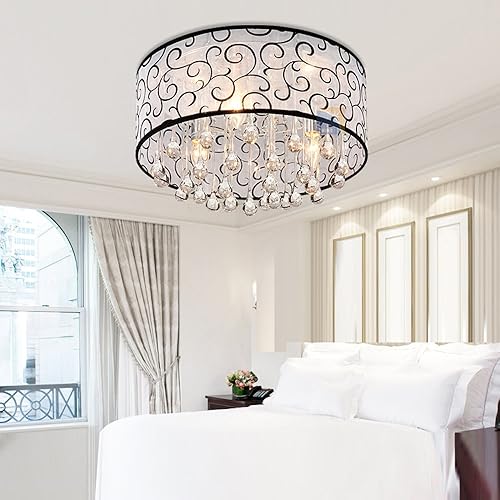 Miniatura 3 de DINGGU - Lámpara de techo moderna de tambor para montaje empotrado, 4 luces, decoración de gotas de lluvia