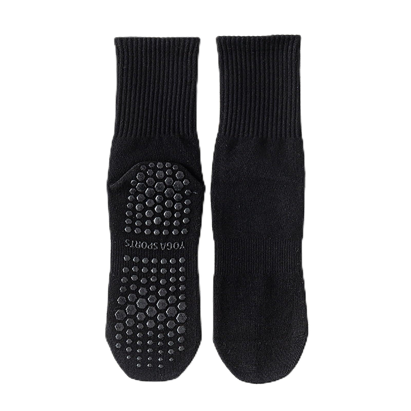 Womens Long Pilates Socks, Non Slip Grip Crew Socks for Yoga, Barre, Dance, Ballet