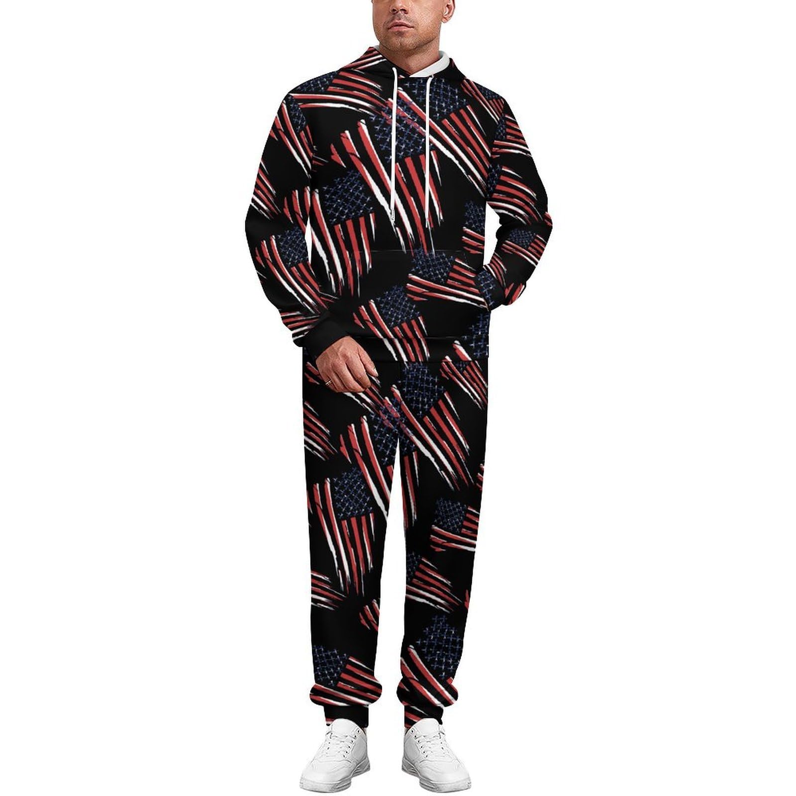 Vintage Meccanico US Flag Tute per gli Uomini Manica Lunga Felpa Con Cappuccio E Pantaloni Della Tuta Joggers Set Moda Tute