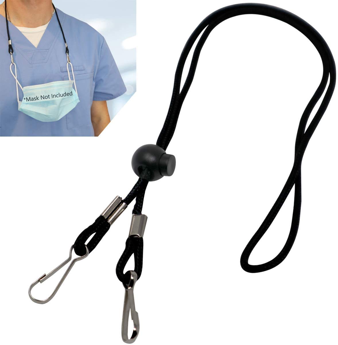 Bulk 25 Pack - Adjustable Length Face Mask Lanyard - Handy & Convenient Safety Mask Holder & Hanger - Comfortable Around The Neck Facemask Rest & Ear