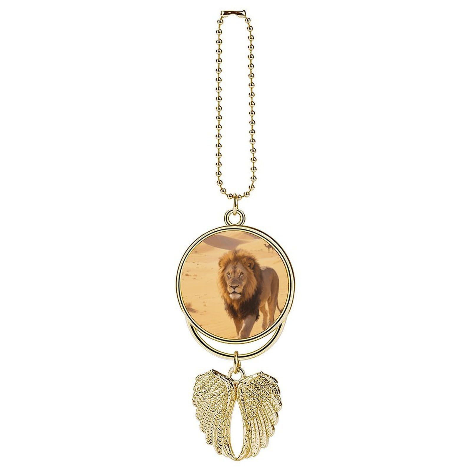 Majestic Lion Guardian Angel Wing Car Ornament for Mirror, Zinc Alloy Hanging Charm with Spiritual Design for Protection, Rearview Mirror Accessory Decor Gift for Women Men(Golden)