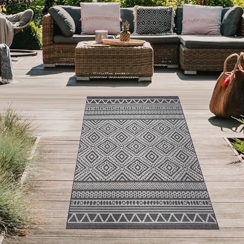 Teppich-Traum Teppich Wohnzimmer Gästezimmer Terrasse Garten Wintergarten In- & Outdoorteppich in modernem Boho-Design und Geometrischen Mustern in Anthrazit Creme 80 x 150 cm Teppich-Traum Teppich Wohnzimmer Gästezimmer Terrasse Garten Wintergarten In- & Outdoorteppich in modernem Boho-Design und Geometrischen Mustern in Anthrazit Creme 80 x 150 cm