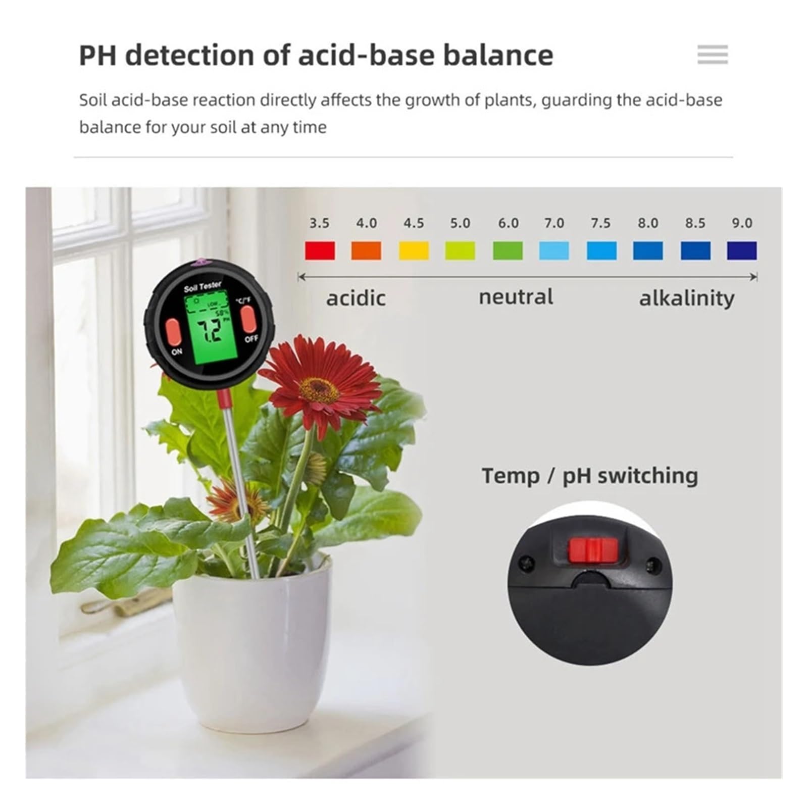 Tester Di Acidità Del Suolo Sensore Umidità Phmetro Nero 5 In 1 For Piante Fiori Attrezzo Da Giardino Letture Precise