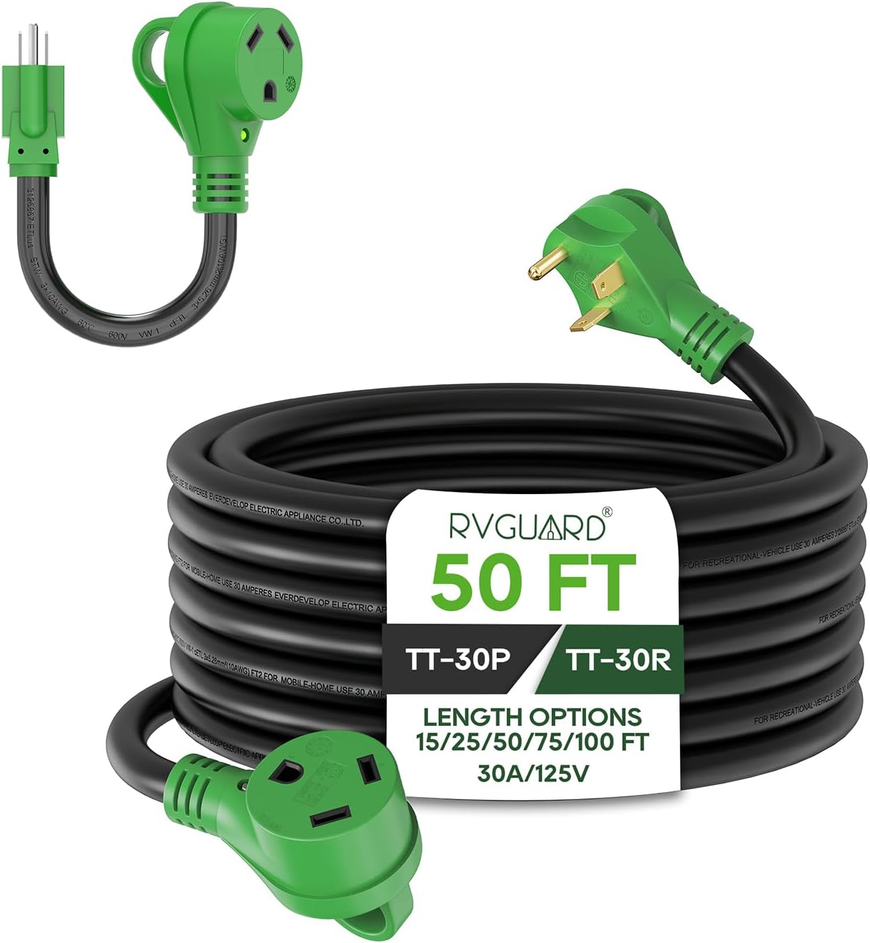 RVGUARD 30 Amp to 110 Volt RV Adapter Cord with 30 Amp 50