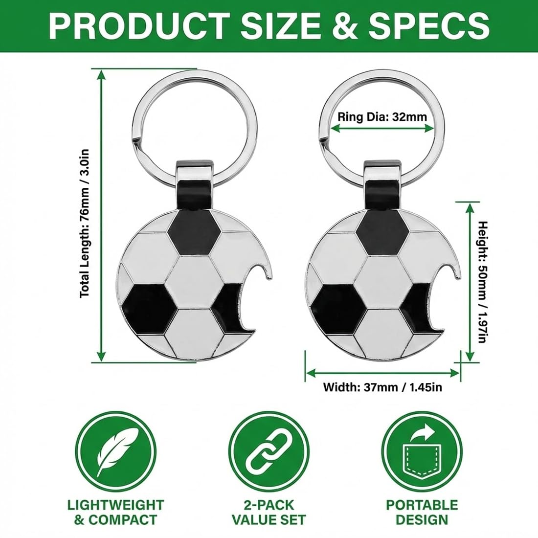 2 Pezzi Portachiavi Multifunzionale Calcio Apribottiglie Divertente Personalizzato, Gadget Calcio Regalo Per Uomo Keychain, Pallone Calcio Portachiavi Pallone Calcio Per Festa Mondiali 2026 - 2
